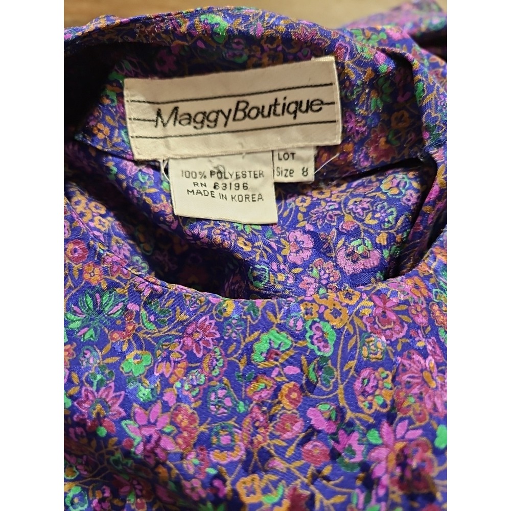 Maggy Boutique Vintage 80s Purple & Green Short Sleeve Midi Dress Size 8 - Picture 13 of 13